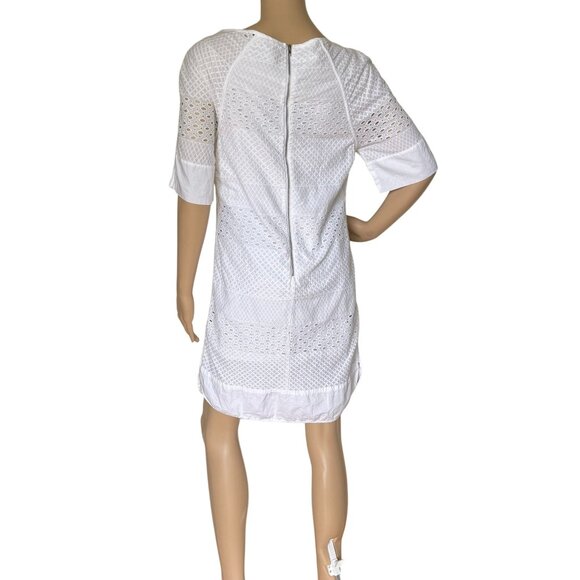 Adrianna Papell White Cotton Eyelet Short Sleeve Shift Dress Size 4 Keyhole Neck - Picture 5 of 14